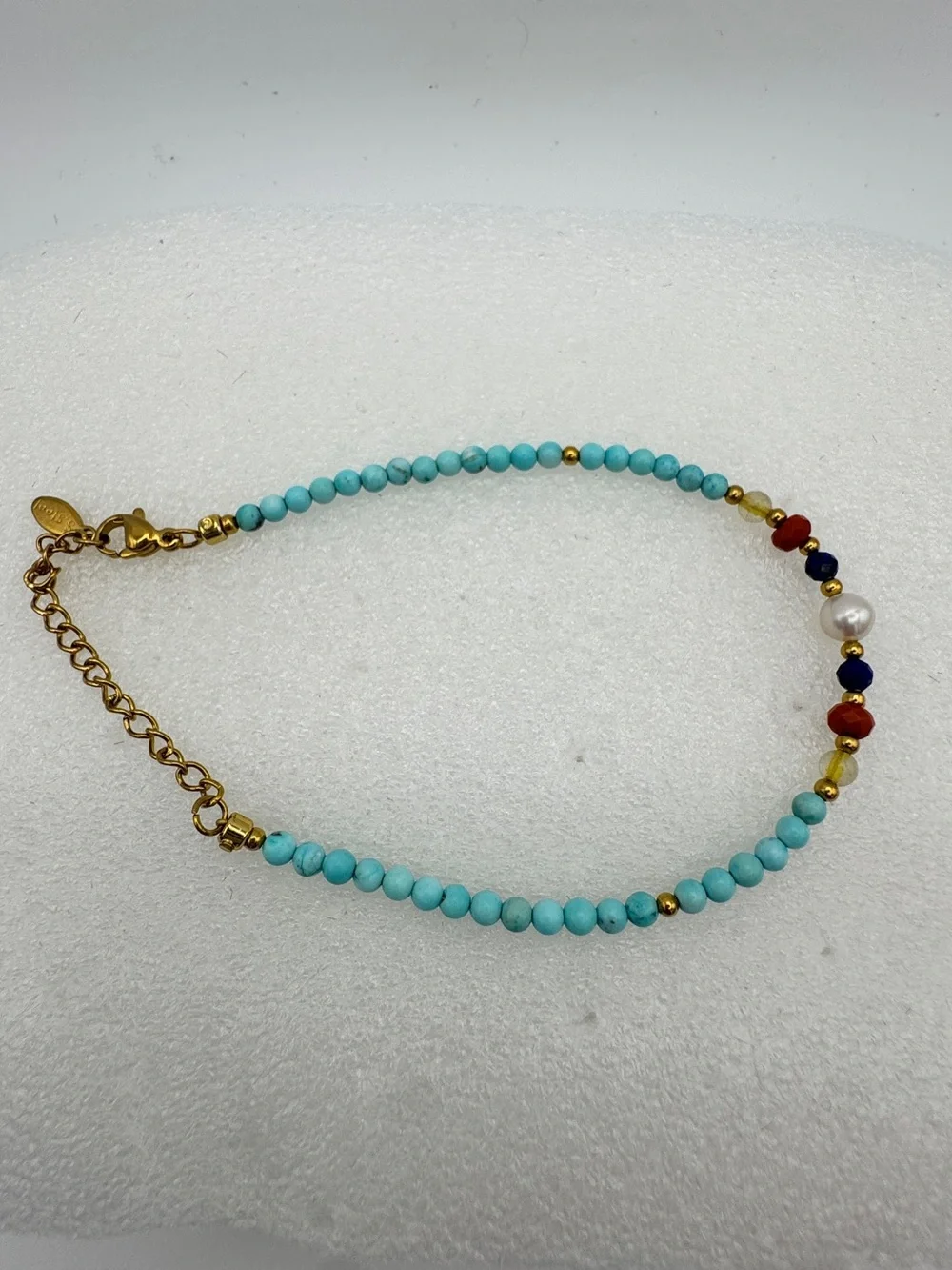 Stainless steel Turquoise gemstone and real freshwater pearl dainty bracelet
